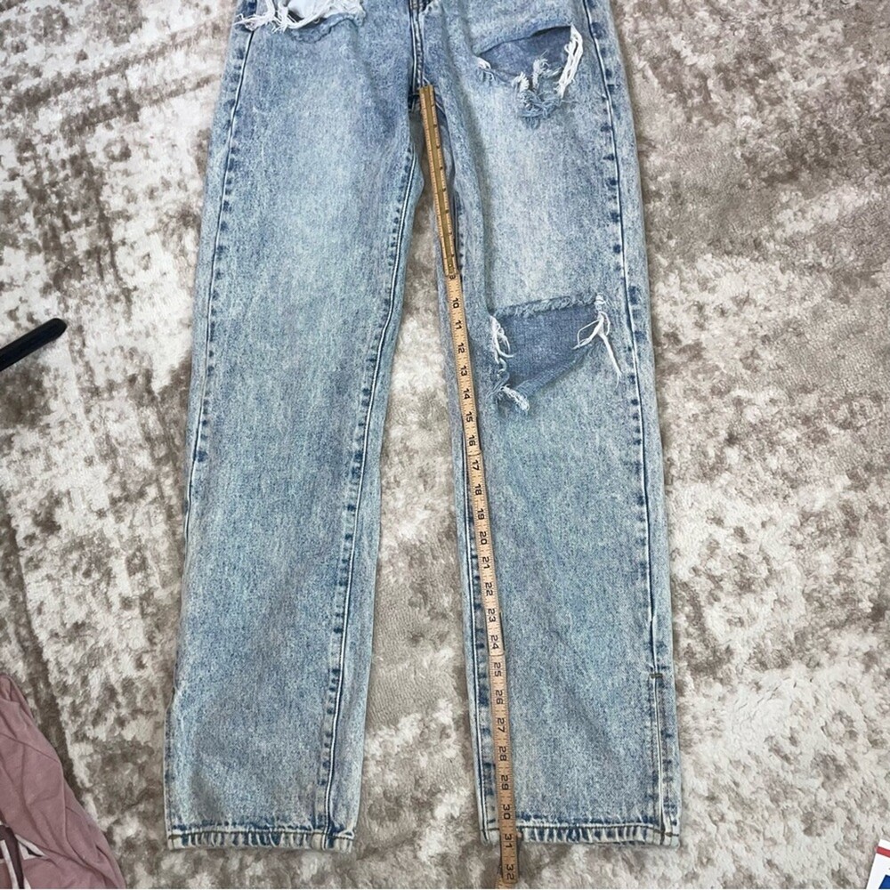 Nasty Gal jeans Split Hem Distressed Straight Leg Jeans US SZ 10 distressed acid - Picture 9 of 12